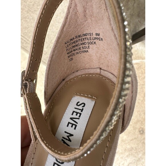 Steve Madden Carrson Rhinestone Leather Suede Ankle Strap Block Heel Sandal 8 - Picture 11 of 12